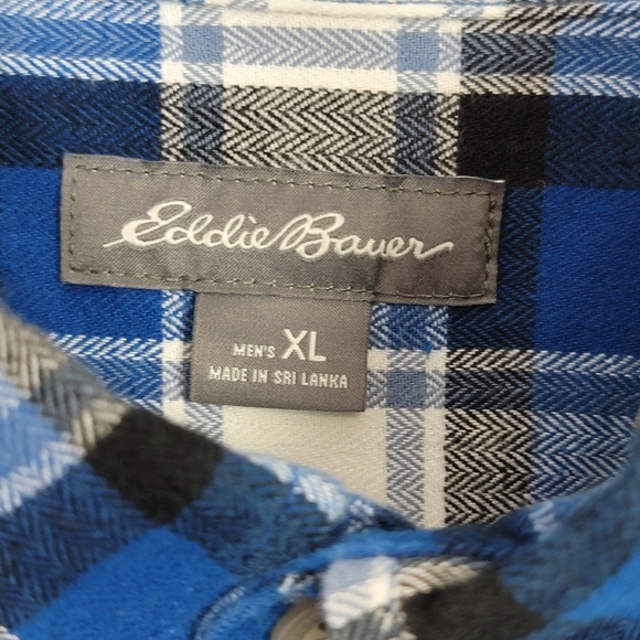 Eddie Bauer Blue/White Plaid Print Flex Brushed Flannel Button Down Shirt Sz XL - Picture 6 of 10
